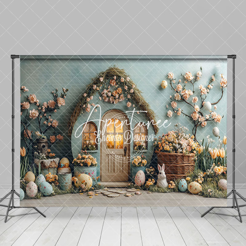 Aperturee - Aperturee Green Wall House Color Eggs Floral Easter Backdrop