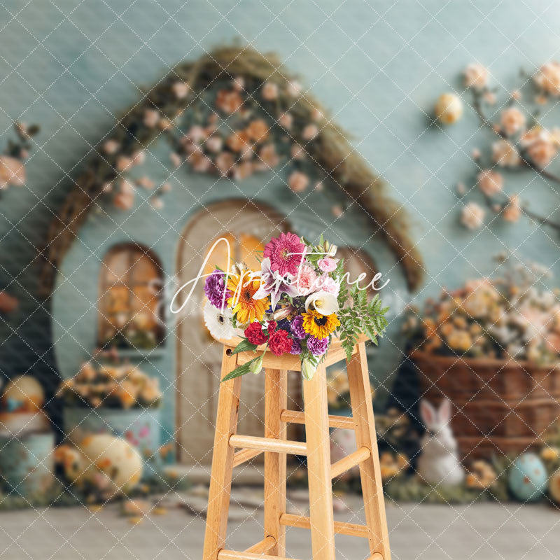 Aperturee - Aperturee Green Wall House Color Eggs Floral Easter Backdrop