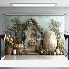 Aperturee - Aperturee Green Wall Hutch Basket Floral Eggs Easter Backdrop