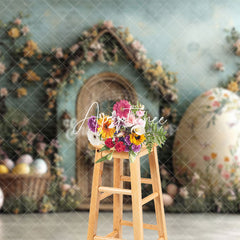 Aperturee - Aperturee Green Wall Hutch Basket Floral Eggs Easter Backdrop