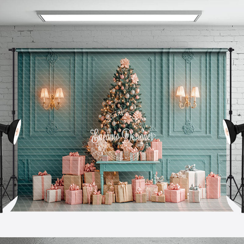 Aperturee - Aperturee Green Wall Pink Gift Box Christmas Photo Backdrop