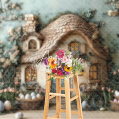 Aperturee - Aperturee Green Wall Rustic Cabin Floral Eggs Easter Backdrop