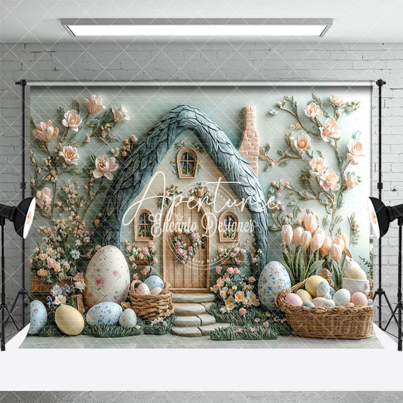 Aperturee - Aperturee Green Wall Spring Greenery House Eggs Easter Backdrop