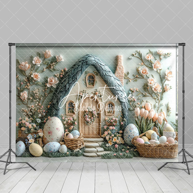 Aperturee - Aperturee Green Wall Spring Greenery House Eggs Easter Backdrop