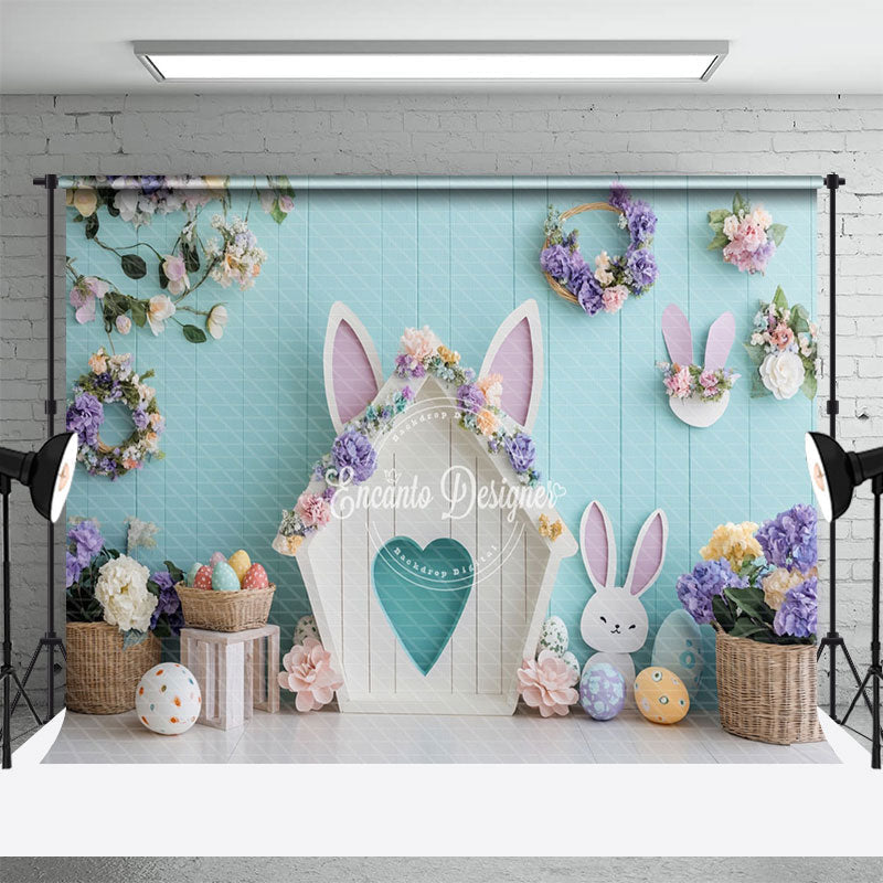 Aperturee - Aperturee Green Wall Wreath Rabbit Hutch Eggs Easter Backdrop