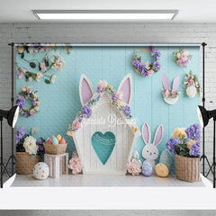 Aperturee - Aperturee Green Wall Wreath Rabbit Hutch Eggs Easter Backdrop