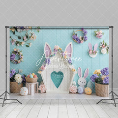 Aperturee - Aperturee Green Wall Wreath Rabbit Hutch Eggs Easter Backdrop