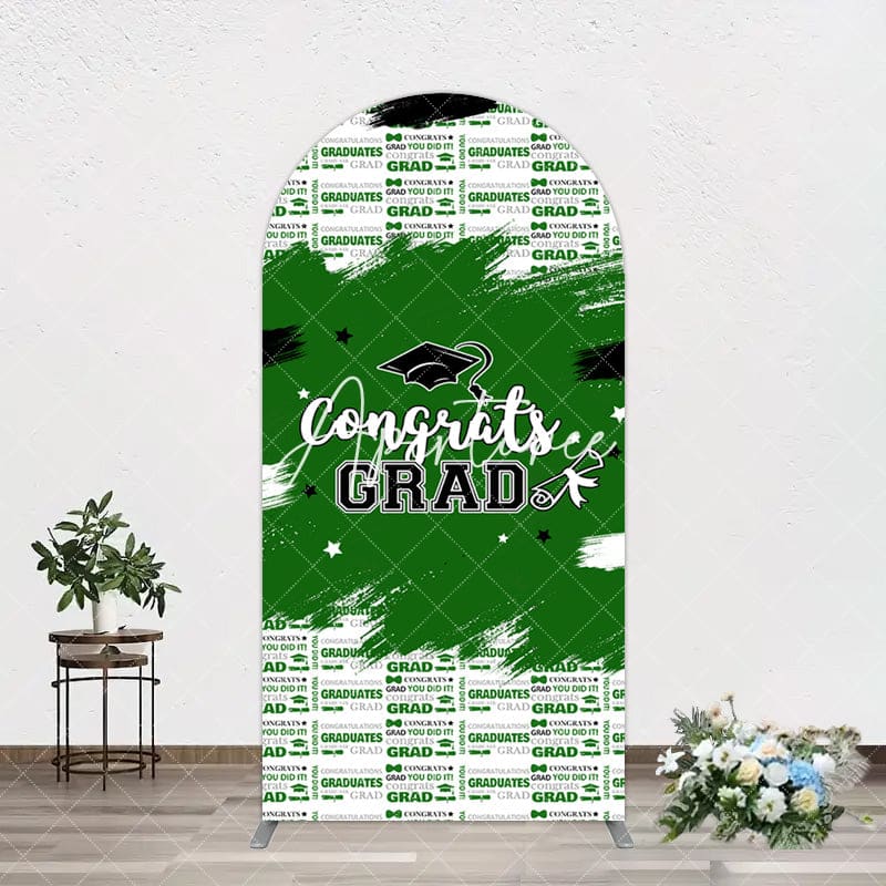 Aperturee - Aperturee Green White Black Congrats Graduation Arch Backdrop