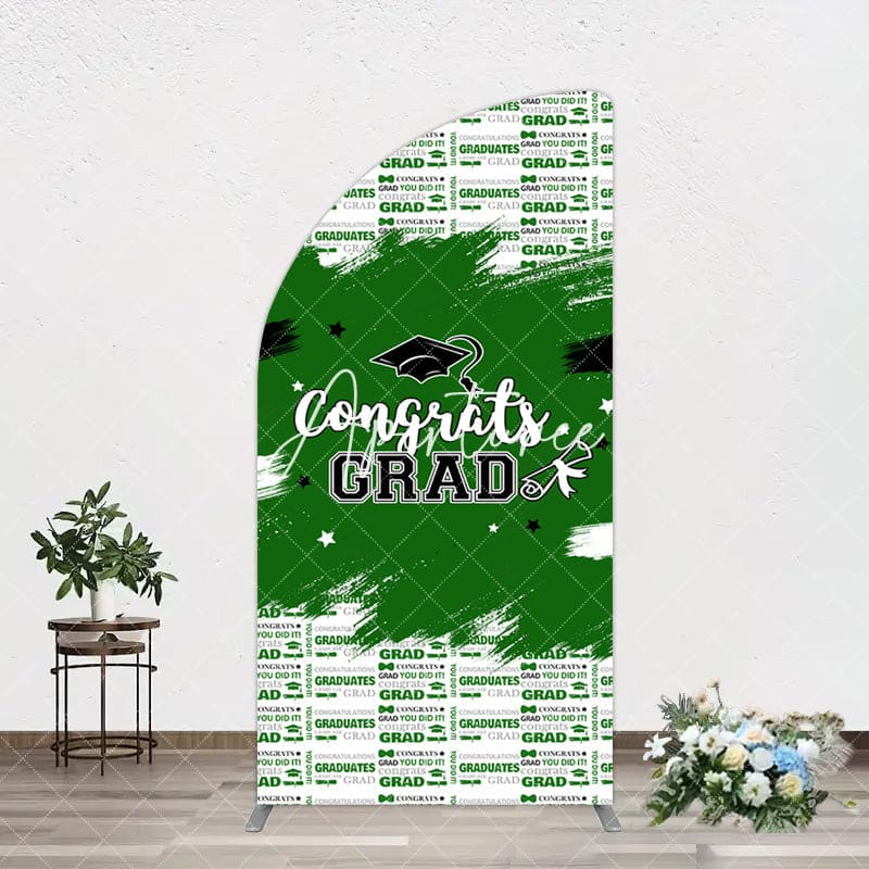 Aperturee - Aperturee Green White Black Congrats Graduation Half Moon Arch Backdrop