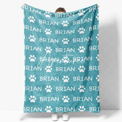 Aperturee - Aperturee Green White Cute Paw Print Custom Name Pet Blanket