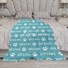 Aperturee - Aperturee Green White Cute Paw Print Custom Name Pet Blanket