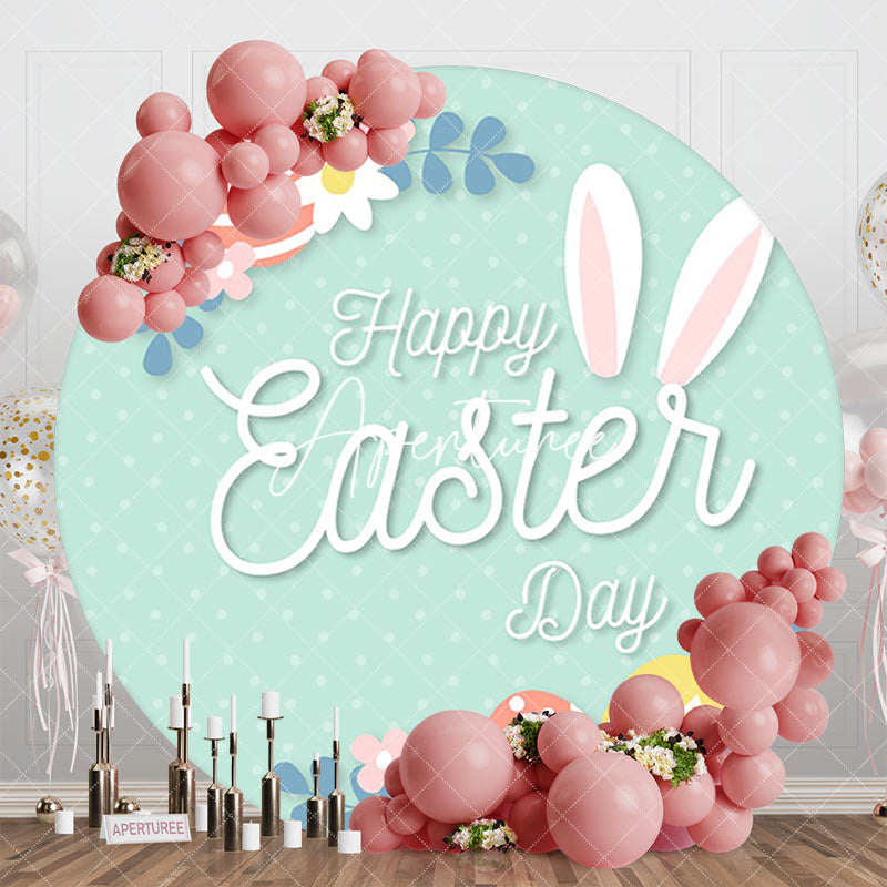 Aperturee - Aperturee Green White Dots Floral Eggs Round Easter Backdrop