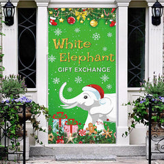 Aperturee - Aperturee Green White Elephant Snowflake Christmas Door Cover