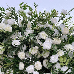 Aperturee - Aperturee Green White Fabric Rose Artificial Arch Flower Wall