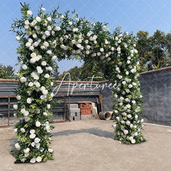 Aperturee - Aperturee Green White Fabric Rose Artificial Arch Flower Wall