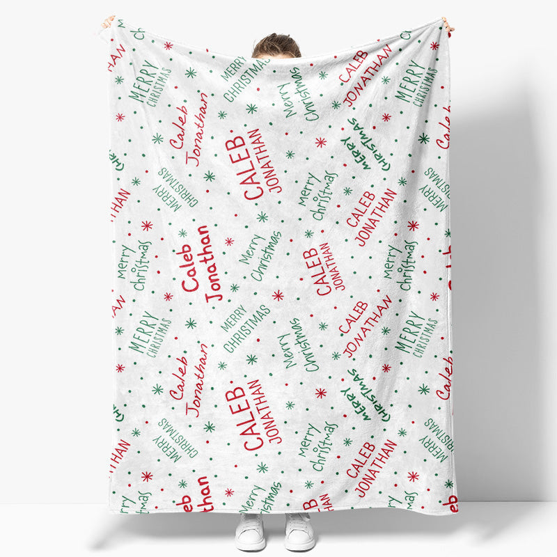 Aperturee - Aperturee Green White Fonts Christmas Custom Name Blanket