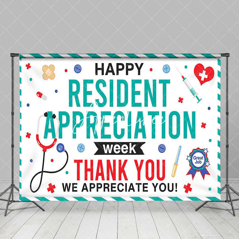 Aperturee - Aperturee Green White Happy Resident Appreciation Week Backdrop