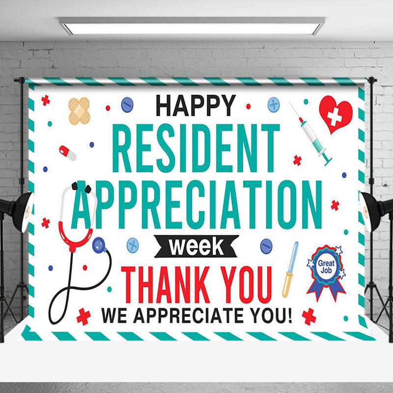 Aperturee - Aperturee Green White Happy Resident Appreciation Week Backdrop