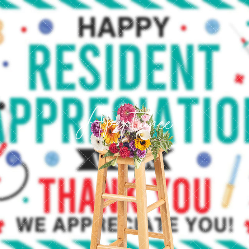 Aperturee - Aperturee Green White Happy Resident Appreciation Week Backdrop