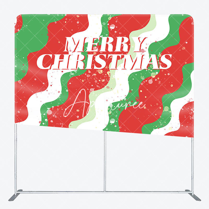 Aperturee - Aperturee Green White Red Wave Christmas Pillow Case Backdrop