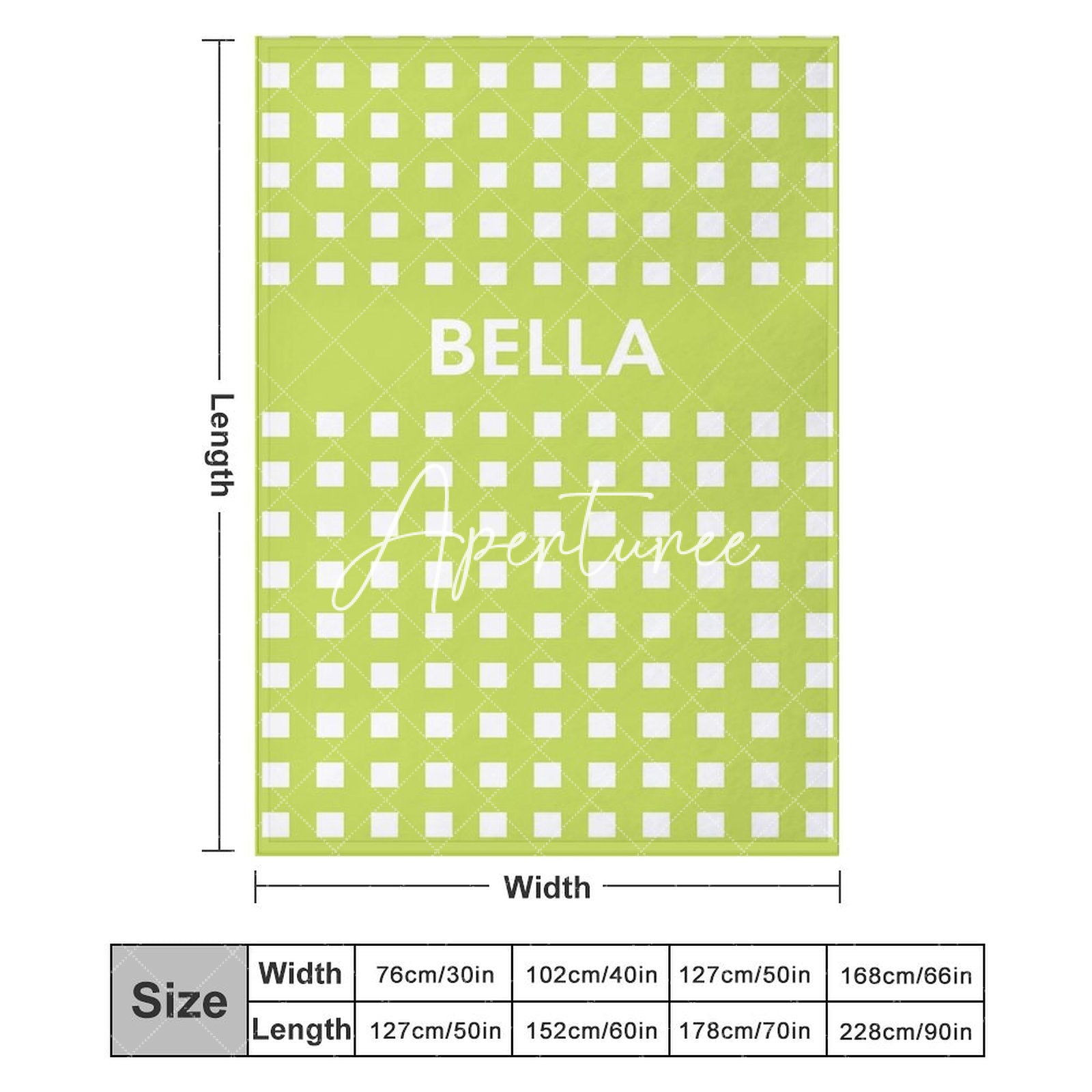 Aperturee - Aperturee Green White Regular Grid Personalized Name Blanket