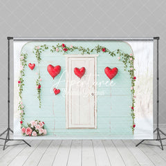 Aperturee - Aperturee Green White Wood Romantic Valentines Day Backdrop