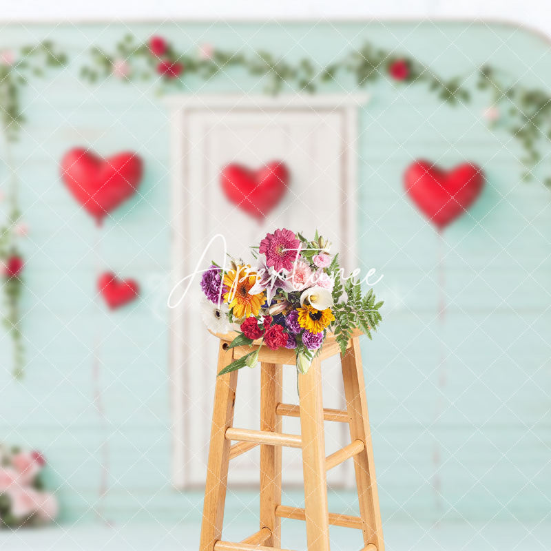 Aperturee - Aperturee Green White Wood Romantic Valentines Day Backdrop