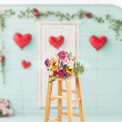 Aperturee - Aperturee Green White Wood Romantic Valentines Day Backdrop