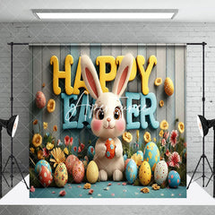 Aperturee - Aperturee Green Wood Wall Bunny Eggs Easter Room Set Backdrop