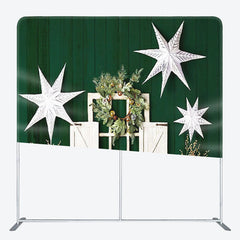 Aperturee - Aperturee Green Wooden Box White Star Door Christmas Backdrop