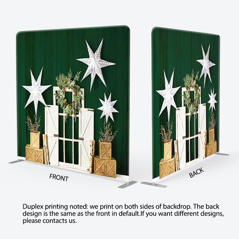 Aperturee - Aperturee Green Wooden Box White Star Door Christmas Backdrop