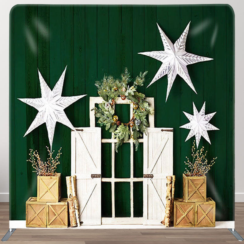 Aperturee - Aperturee Green Wooden Box White Star Door Christmas Backdrop