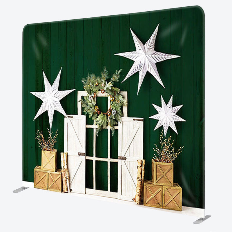 Aperturee - Aperturee Green Wooden Box White Star Door Christmas Backdrop