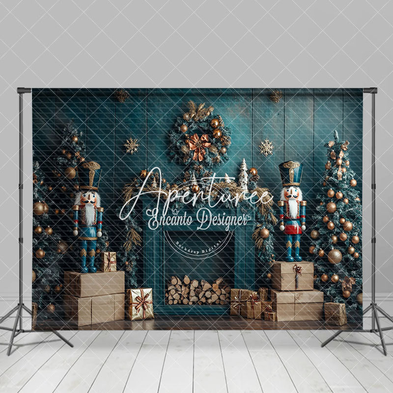 Aperturee - Aperturee Green Wreath Indoor Christmas Room Photo Backdrop