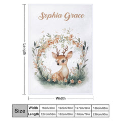 Aperturee - Aperturee Green Wreath Wild Baby Deer Custom Name Blanket