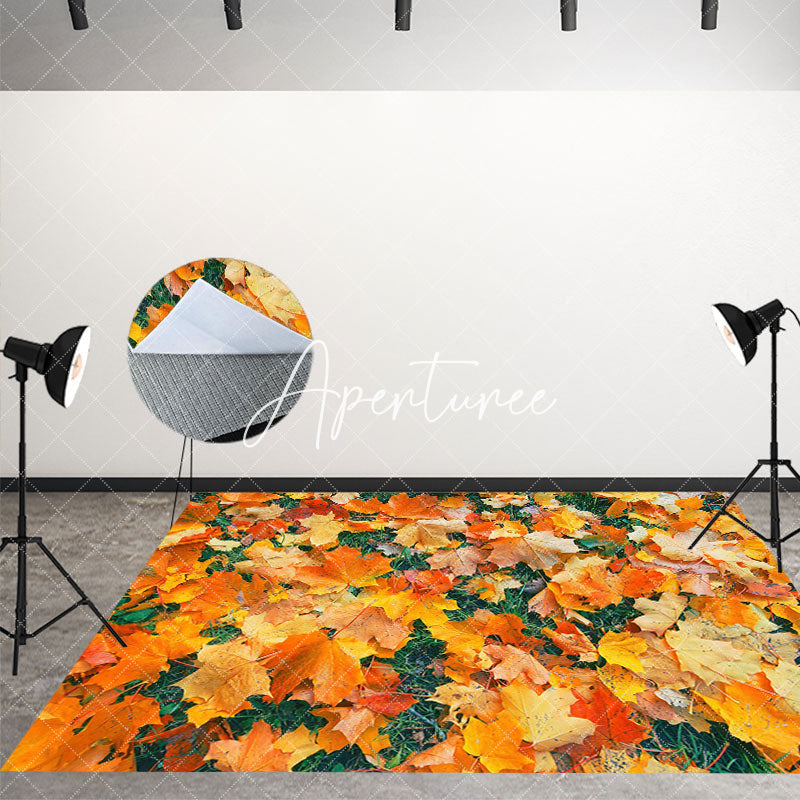 Aperturee - Aperturee Greenery Autumn Maple Leaf Fabric Floor Backdrop