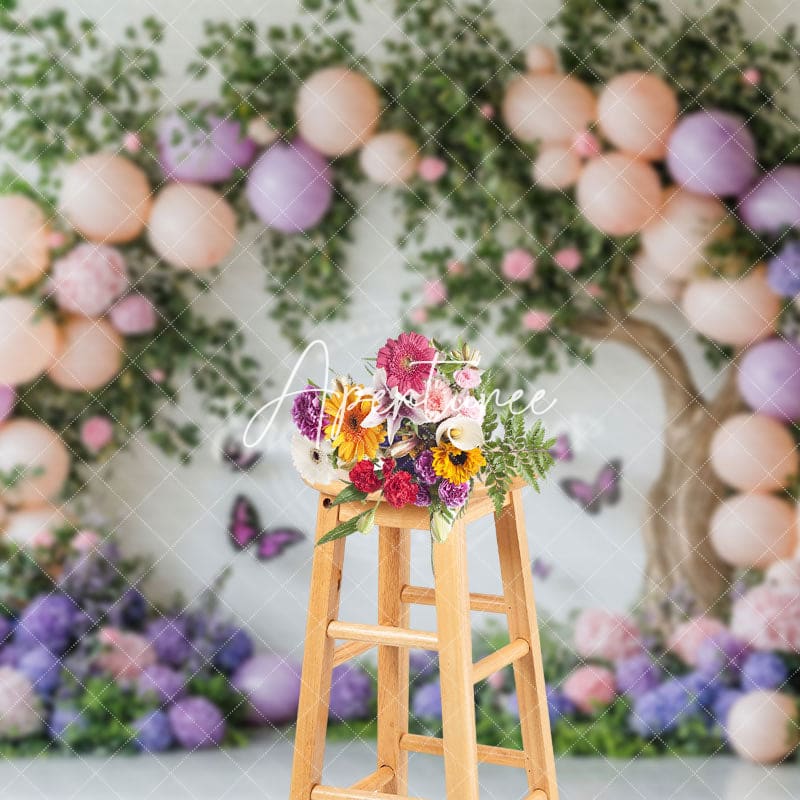 Aperturee - Aperturee Greenery Balloons Tree Floral Cake Smash Backdrop