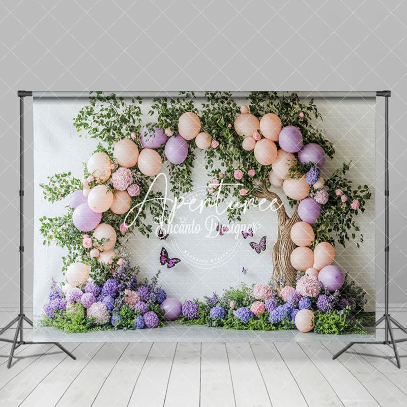 Aperturee - Aperturee Greenery Balloons Tree Floral Cake Smash Backdrop