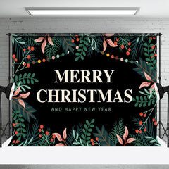 Aperturee - Aperturee Greenery Black Merry Christmas Happy New Year Backdrop