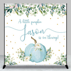 Aperturee - Aperturee Greenery Blue Pumpkin Custom Baby Shower Backdrop