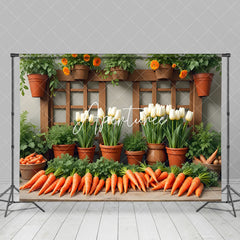 Aperturee - Aperturee Greenery Carrots Floral Spring Scene Photo Backdrop