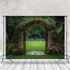 Aperturee - Aperturee Greenery Field Arch Floral Wedding Photo Backdrop