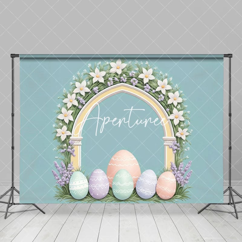 Aperturee - Aperturee Greenery Floral Arch Colorful Eggs Easter Backdrop