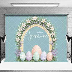 Aperturee - Aperturee Greenery Floral Arch Colorful Eggs Easter Backdrop