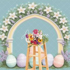 Aperturee - Aperturee Greenery Floral Arch Colorful Eggs Easter Backdrop