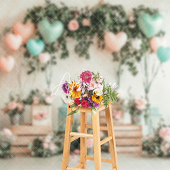 Aperturee - Aperturee Greenery Floral Balloons Valentines Day Backdrop