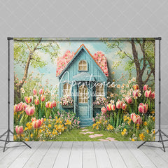 Aperturee - Aperturee Greenery Floral Blue Garden Cabin Spring Backdrop