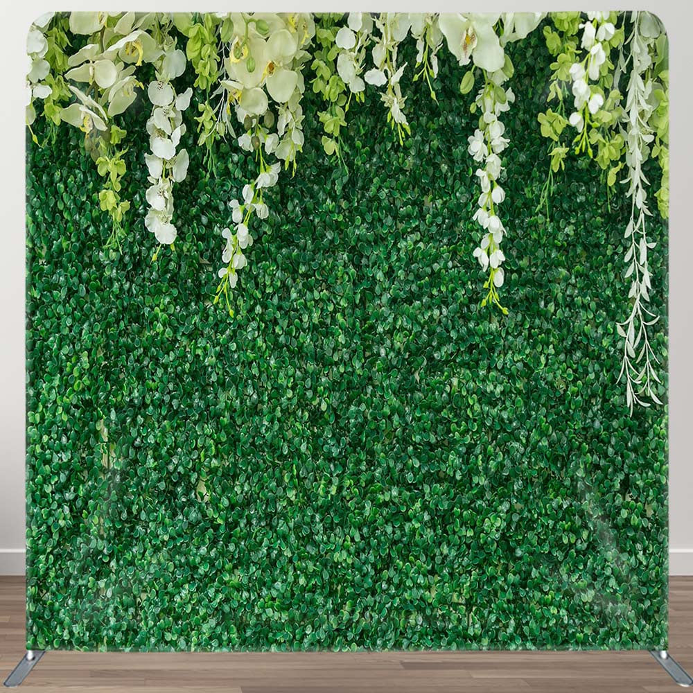 Aperturee - Aperturee Greenery Floral Wedding Square Tension Backdrop