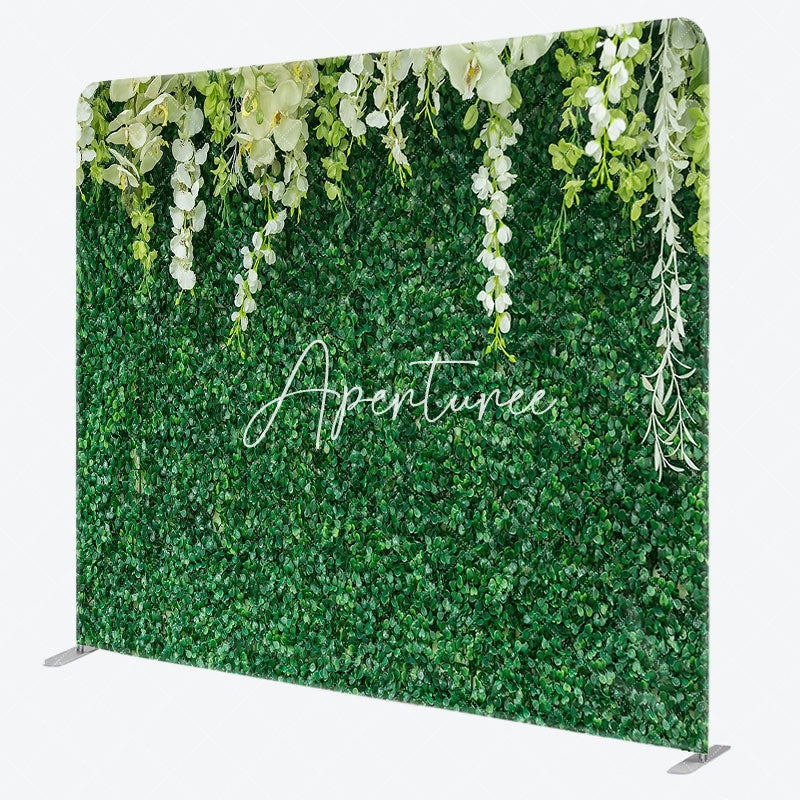 Aperturee - Aperturee Greenery Floral Wedding Square Tension Backdrop