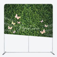 Aperturee - Aperturee Greenery Leaves Pink Butterfly Pillow Case Backdrop